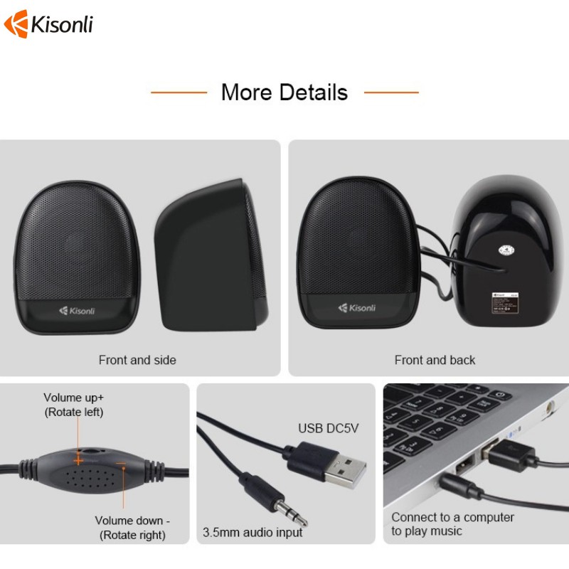 KISONLI Speaker Gaming Laptop/Komputer KS-08 Dual Bass With Volume Control-5
