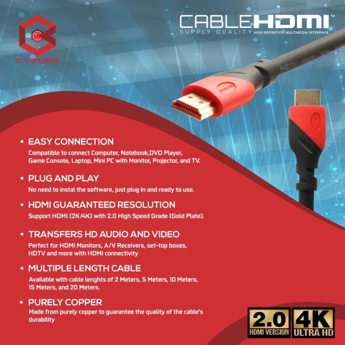 Kabel HDMI V2.0 Cyborg V 2.0 2 3 5 10 15 20 Meter 2160p 60hz