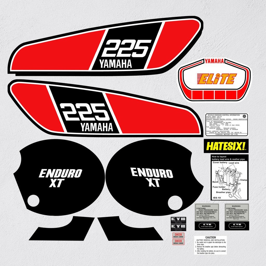 Decal Sticker Tempelan Yamaha XT 250 model 225 Vintage enduro Hatesi