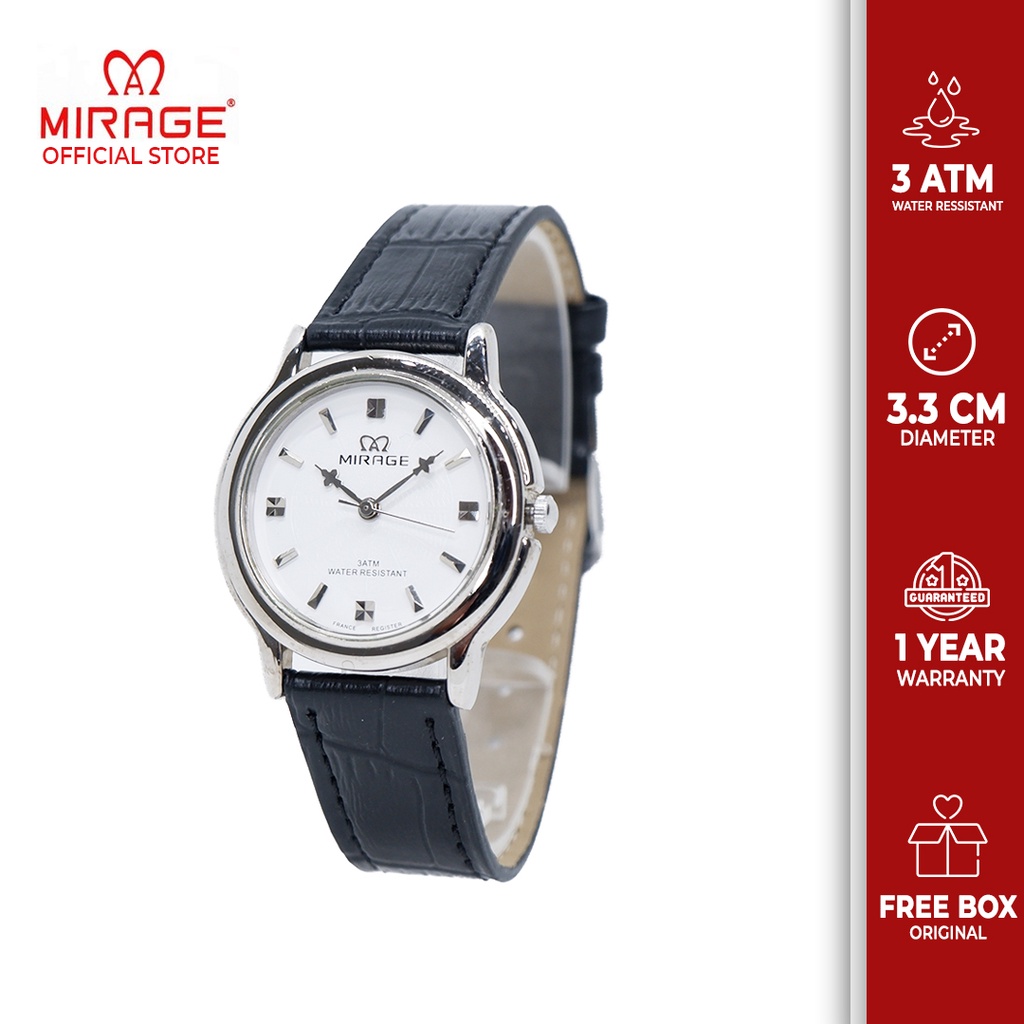 Premium (RRW) Jam Tangan Kulit Wanita Mirage Original Tahan Air Bisa Wudhu Garansi LL Series - White