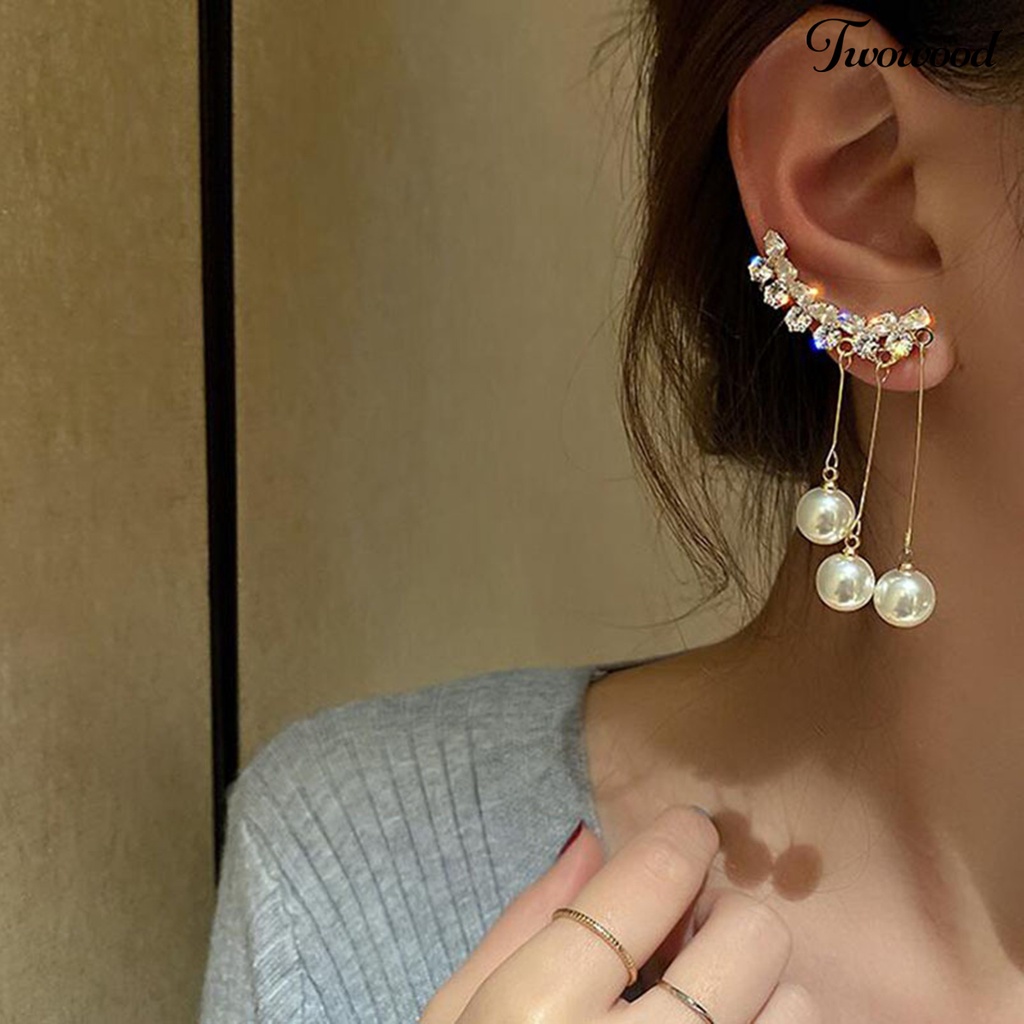 1 Pasang Anting Panjang Model Rumbai Aksen Mutiara Imitasi Untuk Wanita