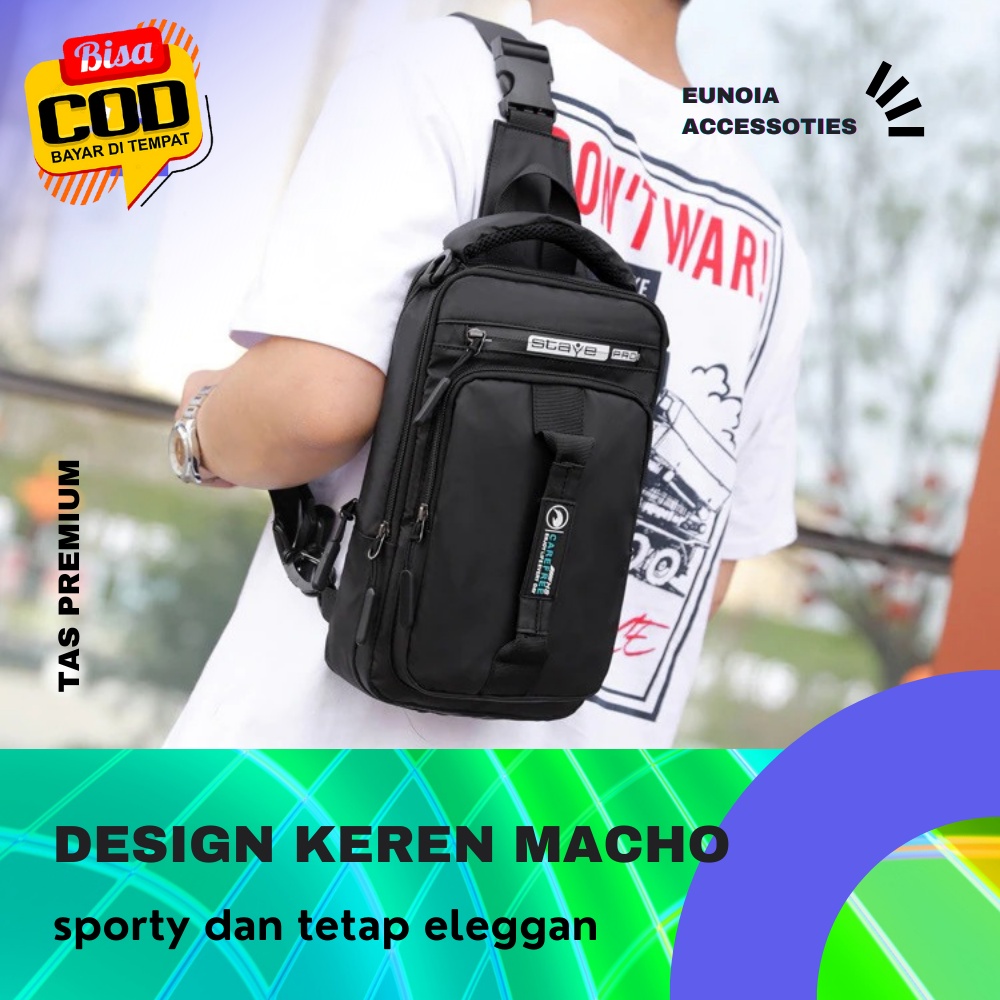 Tas Waistbag Shoulderbag Selempang Slempang Bahu Import Pria Wanita Cowok  Cowo Remaja Gojek Ojol Se