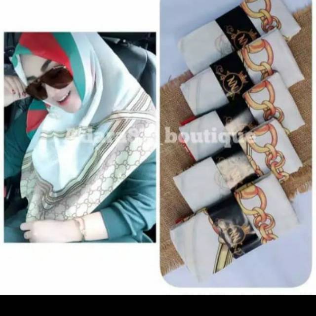 Hijab segi empat deenay kw motif guci putih