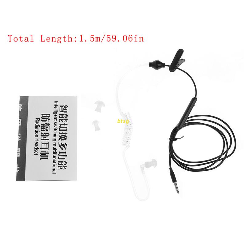 btsg New 3.5mm Air Tube Anti-radiation Stereo In-Ear Single Headset Earphone With Mic