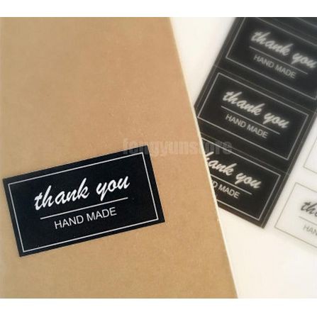 Paper Tags Sticker THANK YOU - HAND MADE Rectangular (1sheet/8pcs)