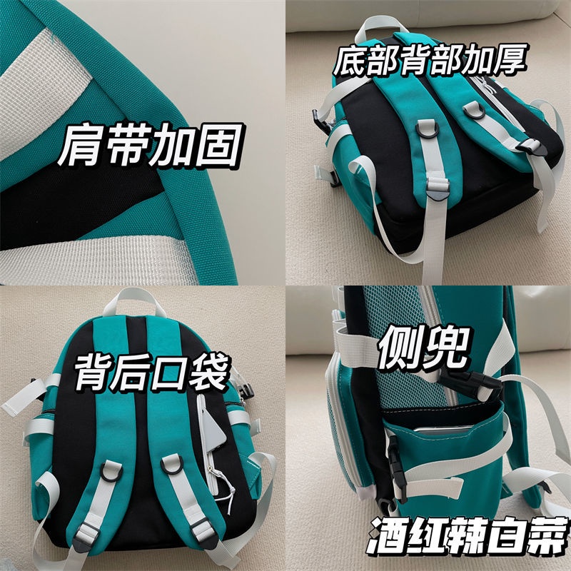 ✳▤♙Sera Matcha Hijau Jepang Kapasitas Besar Semua Pertandingan Ransel Versi Korea Warna Kontras Merek Perkakas Tas Sekolah Retro Ransel Wanita