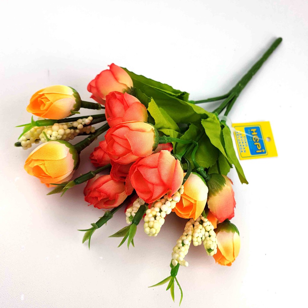 Bunga Mawar Artifisial 25 cm / Bunga Palsu/ Bunga Artificial/ Bunga Dekorasi-Kuning Jingga