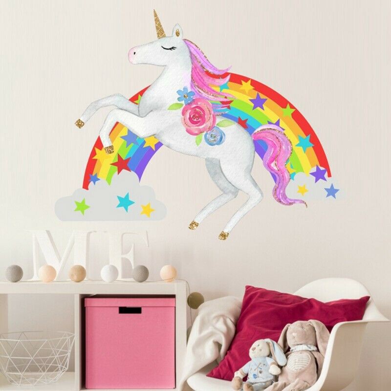 Pujings Unicorn Wall Stickers Rainbow Kids Girls Room Stars Nursery Diy Decor Removable Shopee Indonesia