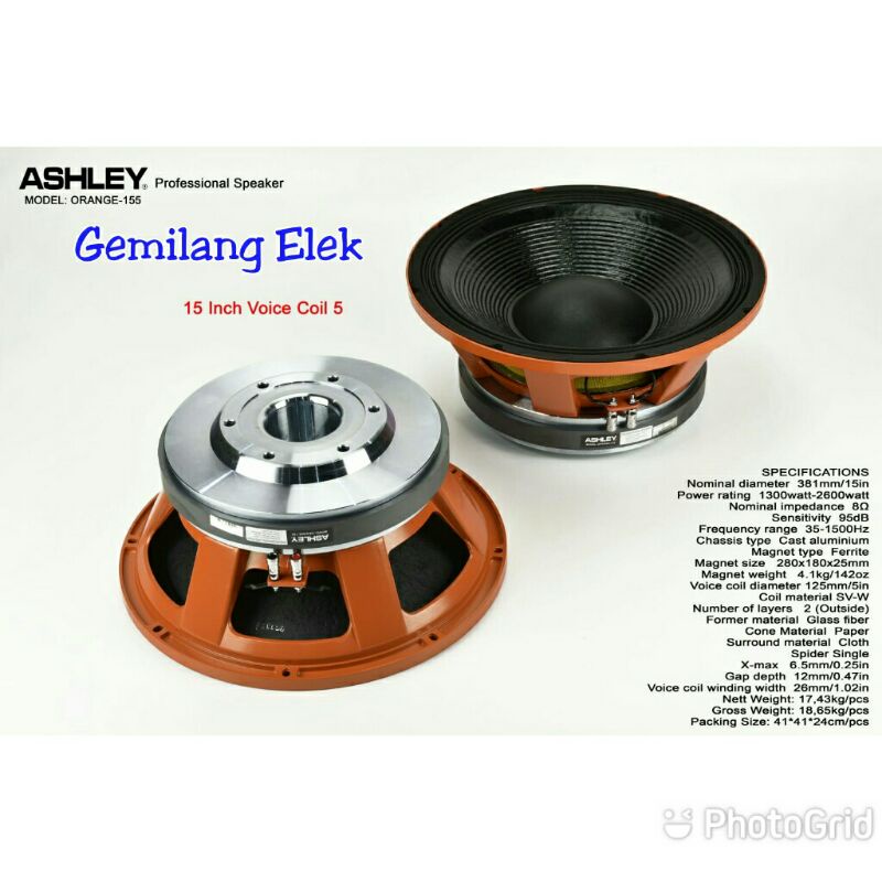 Speaker ASHLEY 15 inch ORANGE 155 Original Garansi