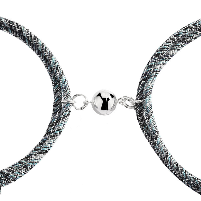 2pcs/set Gelang Tangan Tali Kepang Magnetik Untuk Pasangan/Pria/Wanita