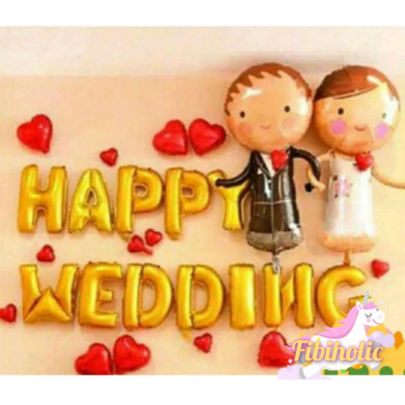 Balon foil happy wedding / dekorasi set pernikahan
