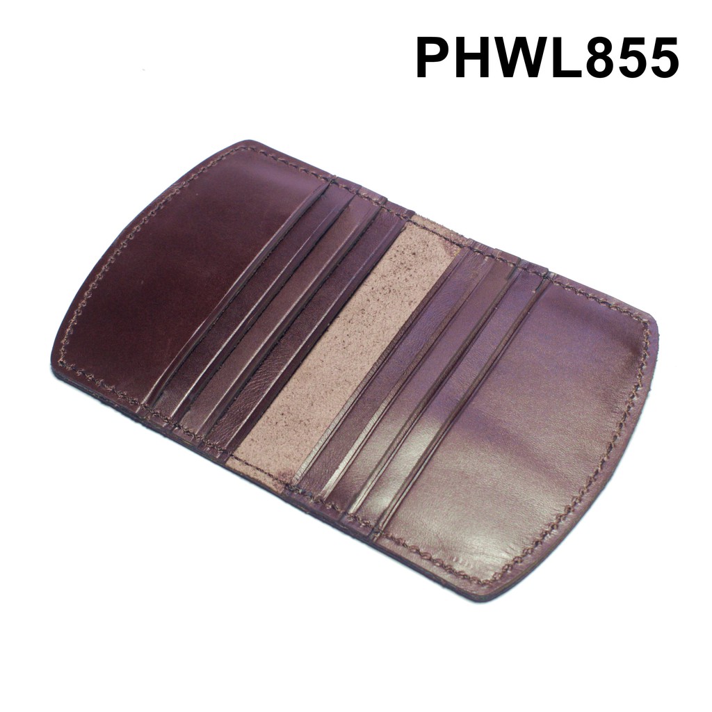 dompet kartu kulit asli model lipat lengkung warna coklat - PHWL855