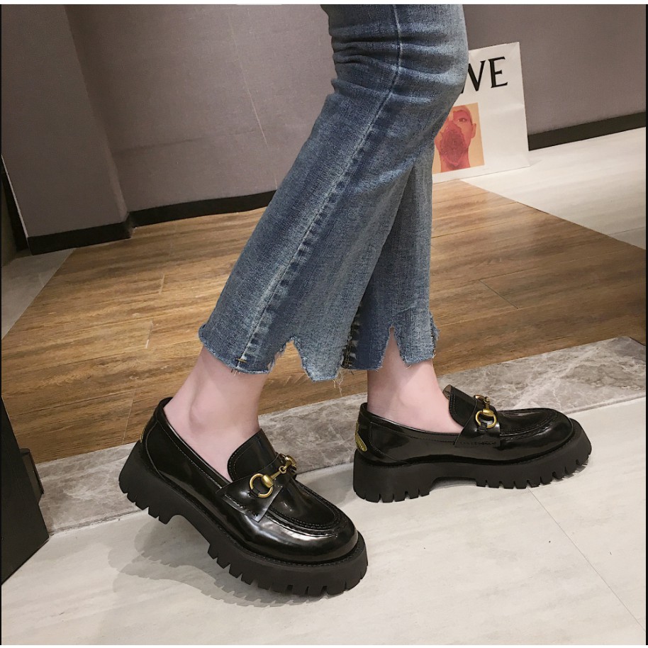 Sepatu flats Loafers slip on Bahan Kulit Gaya Harajuku Ulzzang Untuk Wanita 36-40