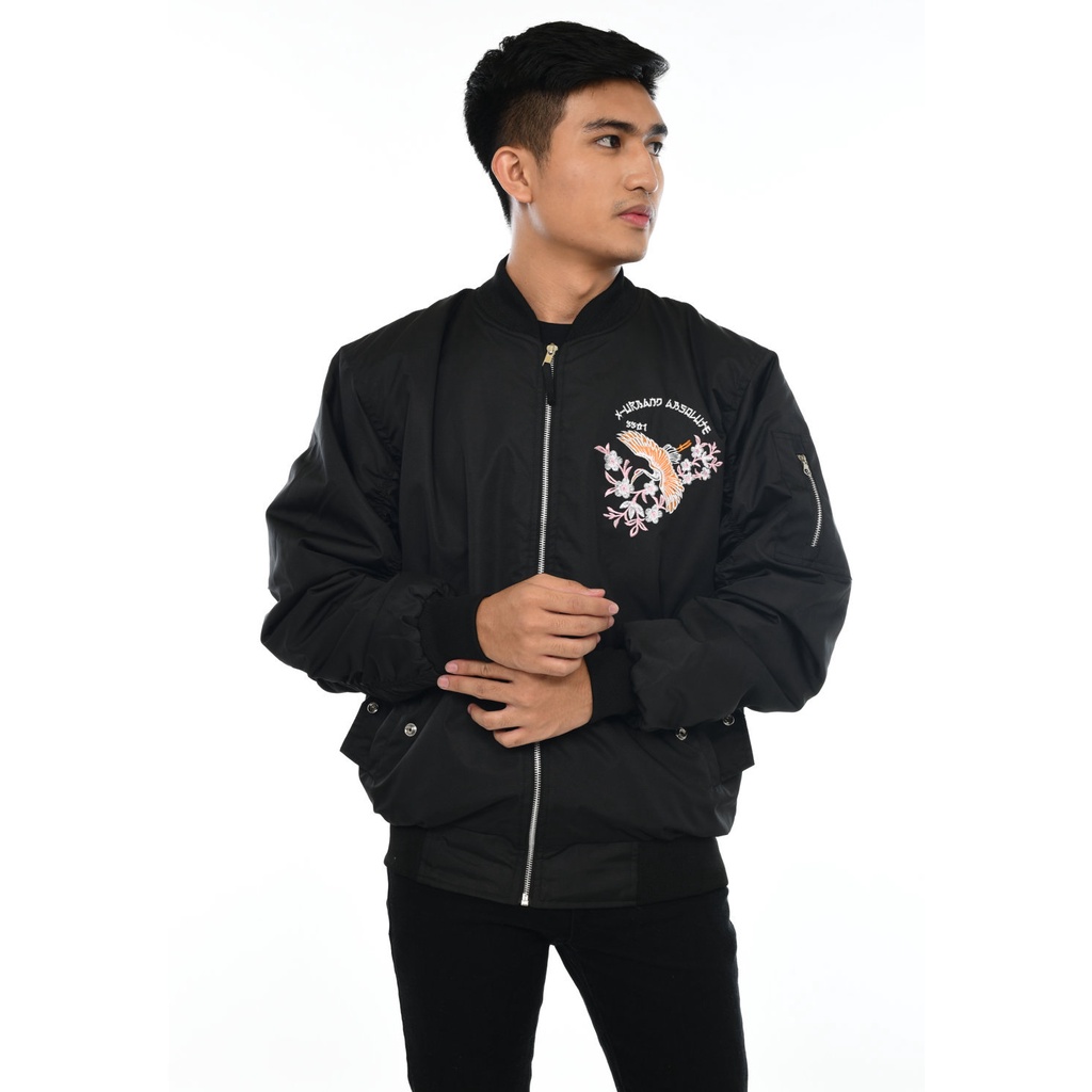 Dhozen Jaket Bomber Sukajan Pria A079 - Hitam-Hijau