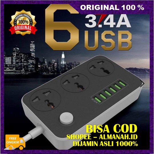 [BISA COD] Universal Power Socket Pengisian USB PD Hitam ASLI