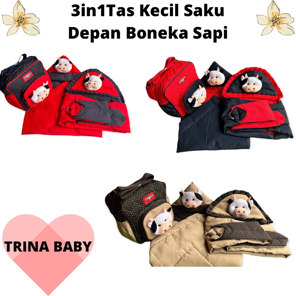 Set Gendongan Tas kecil dan selimut 3 in 1 boneka sapi terbaru dan termurah