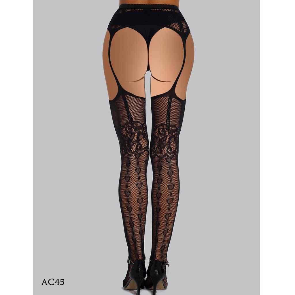 [READY STOCK] LINGERIE SEKSI STOCKING GARTER MOTIF HITAM AC45