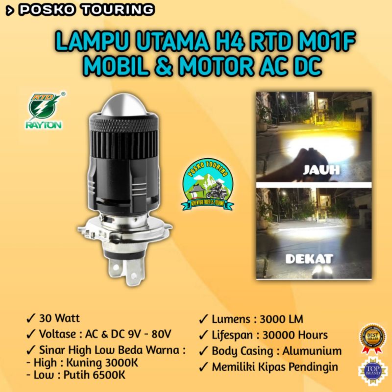 Lampu Utama H4 LED Motor Mobil AC DC RTD M01F