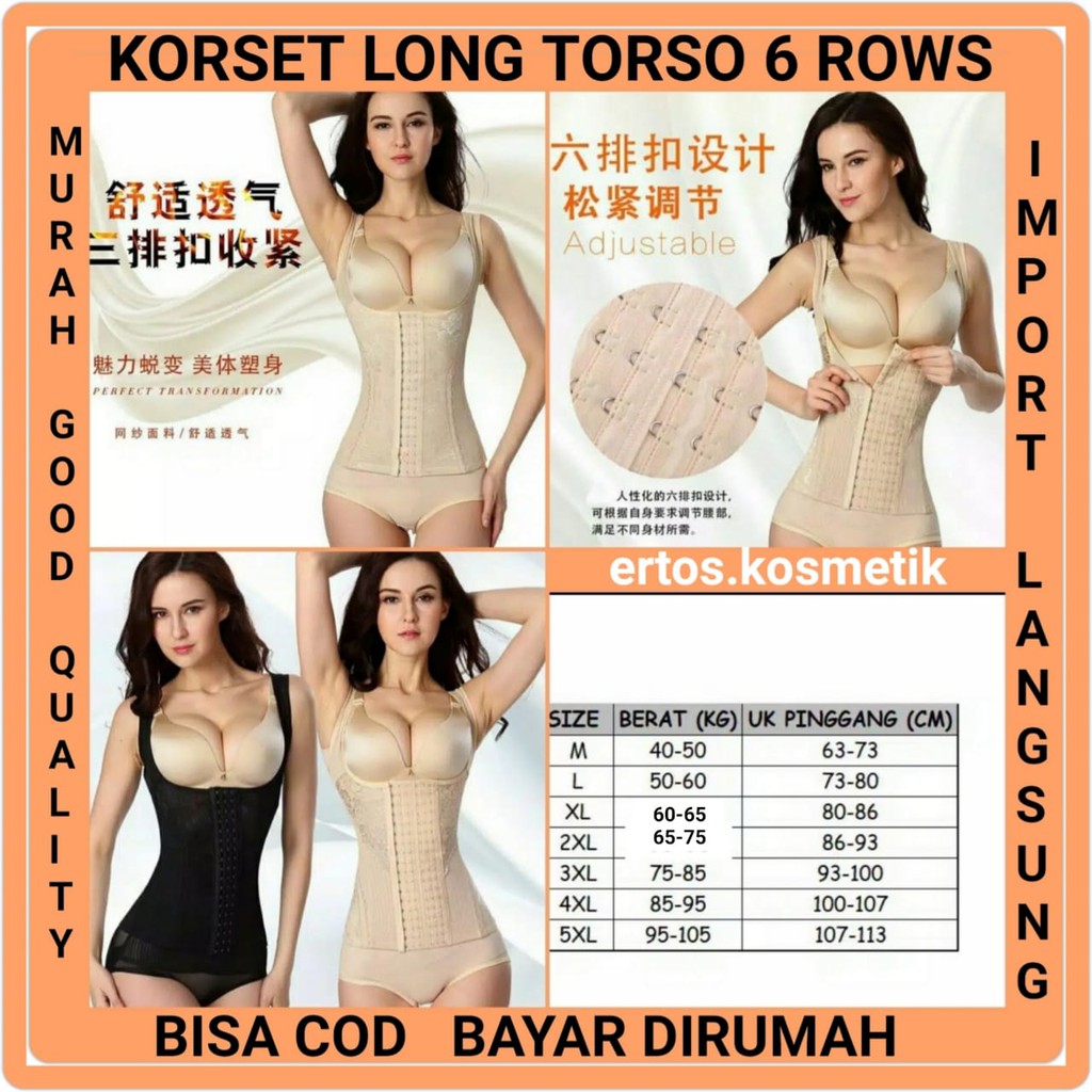 KORSET LONG TORSO 6 ROWS ROW HOOKS CINCHER BODY SHAPER PELANGSING TUBUH PERUT CORSET MELAHIRKAN