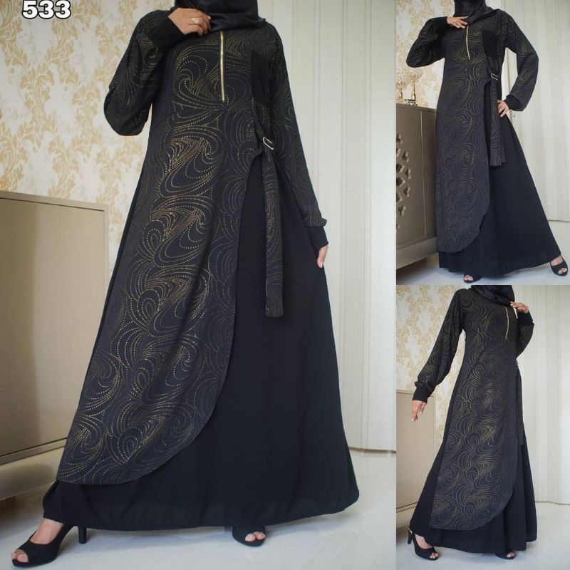 exclusive abaya gamis hitam bordir gaun pesta wanita dress muslimah outer cardi turkey all size