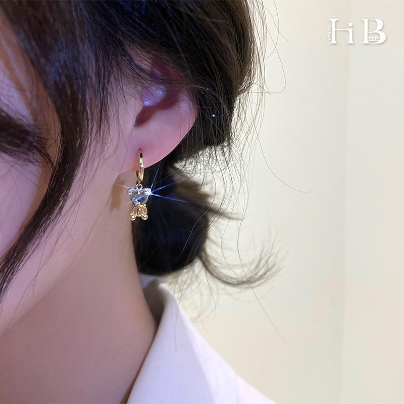 Anting Beruang Kristal Imitasi Bulat lady cute korea