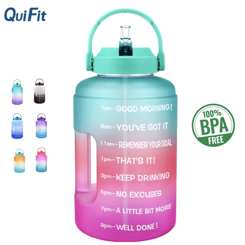 [ORIGINAL] Quifit Botol Minum 2,5L TIPE MODEL MULUT LEBAR Dengan Tutup Flip Sedotan BPA FREE