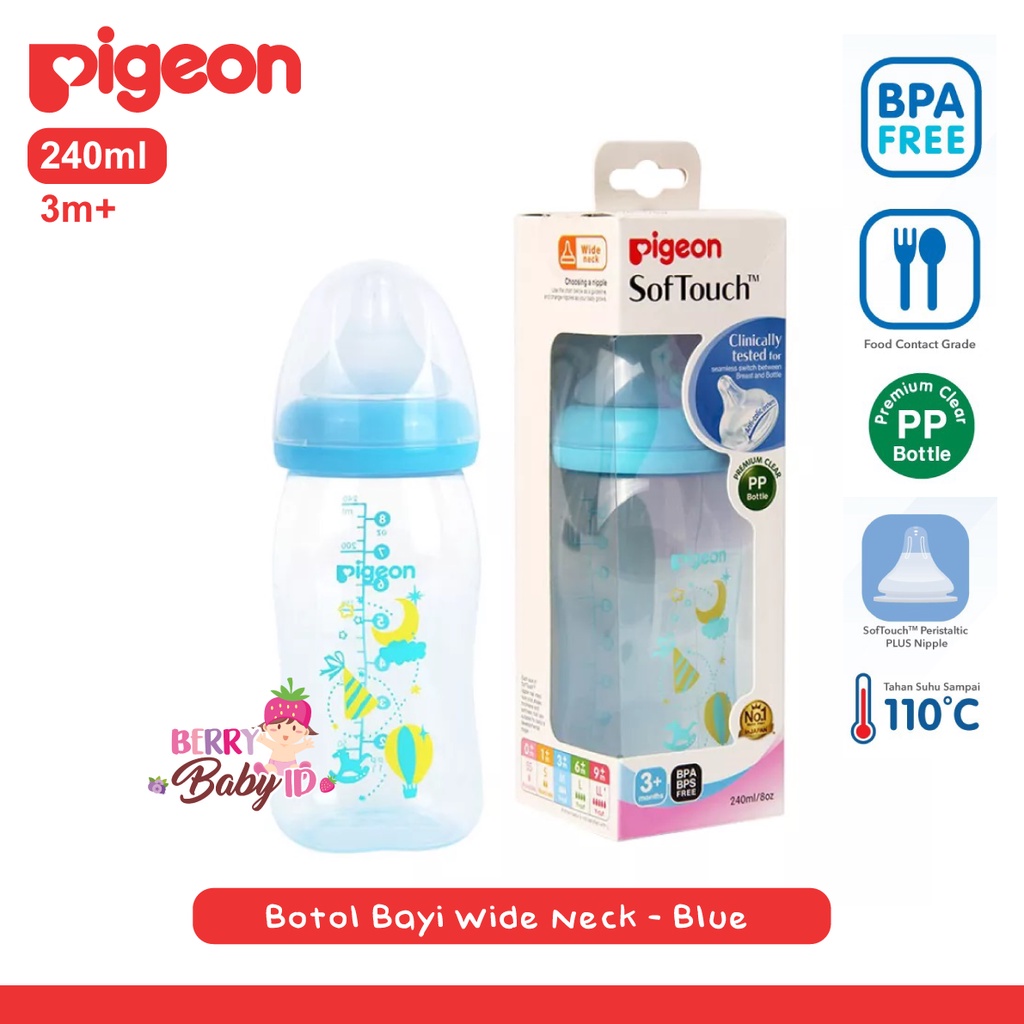 Pigeon Botol PP Clear Wide Neck Botol Susu Bayi 160ml 240ml 0m+ 3m+ Berry Mart