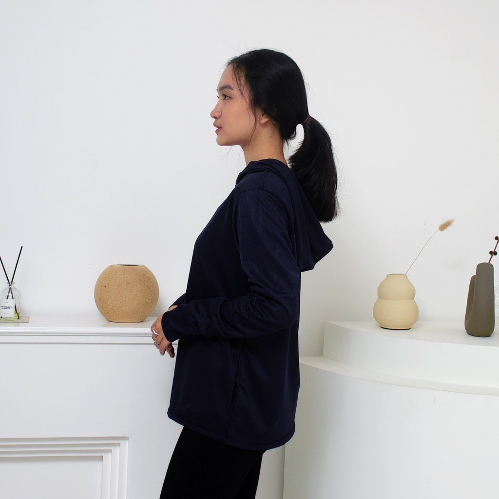 IE.DEMODE Hoodie Wanita Polos Outer Sport Breath Technology Navy-3