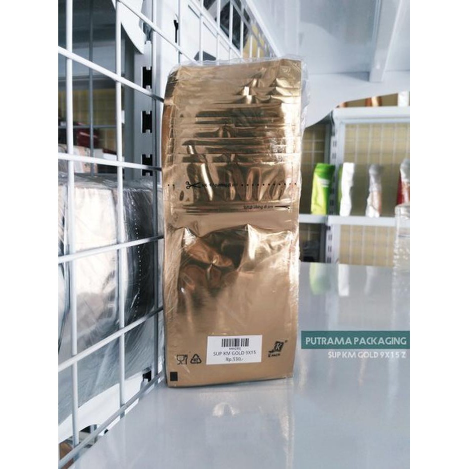 Jual kemasan unik - standing pouch km gold 9x15  pe