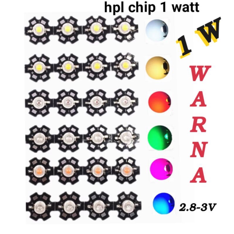 Jual LED 1W WARNA (+pcb/led saja) hpl chip lampu senter lampu hias