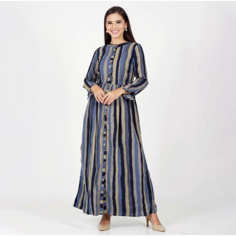 Novel Mice - Gamis Linen Salur Navy