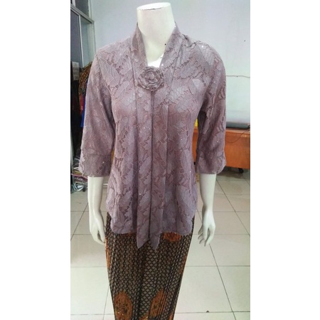 (BrM92/100/110) Kebaya floy BRUKAT glitter 7/8 MANSET std-besar KeroncongBusana-Dark Hazel