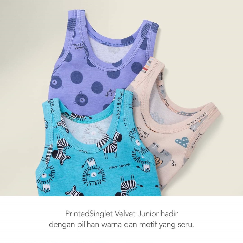 [TOMS] VELVET JUNIOR (3pcs) Kaos Dalam Anak/ Kaos Kutang Bayi / Singlet MOTIF Printed Singlet Velvet