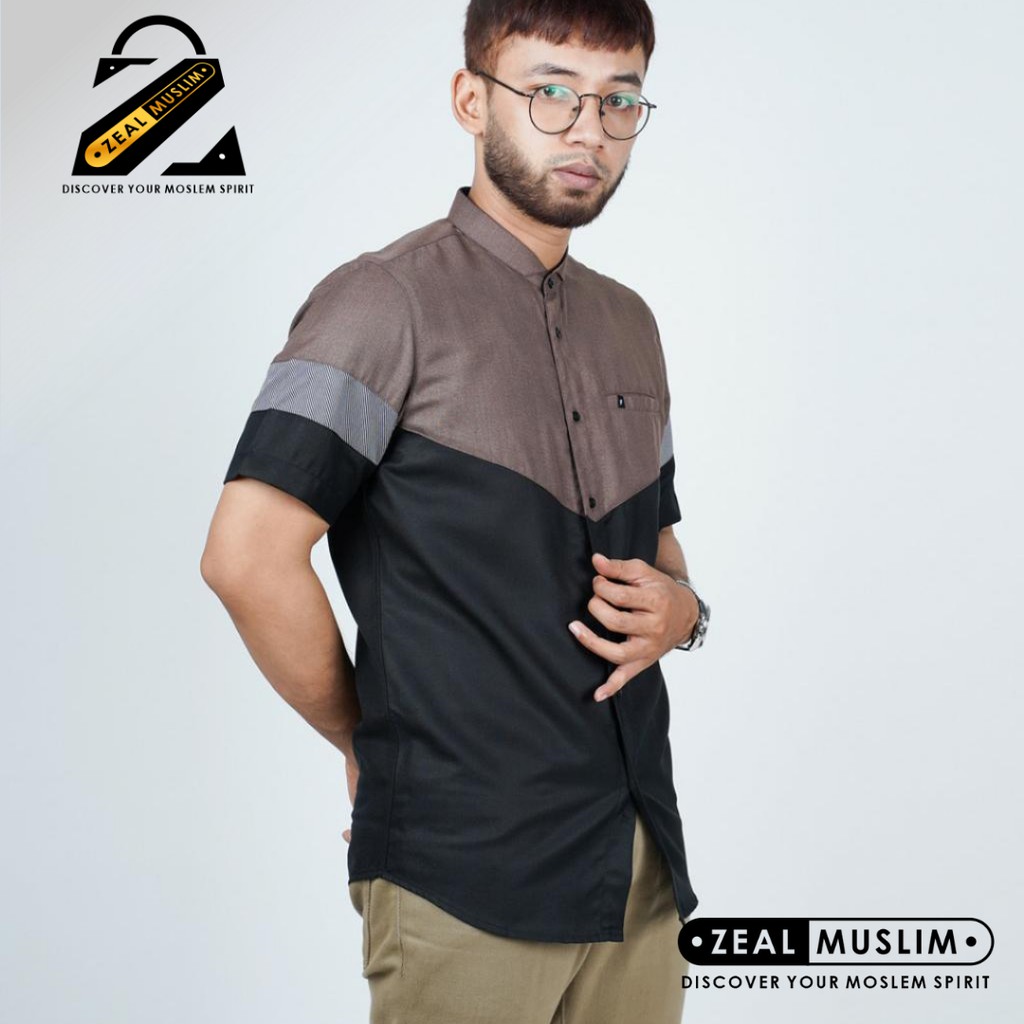 Baju Koko Modern pria Khaled lengan pendek by FADKHERA