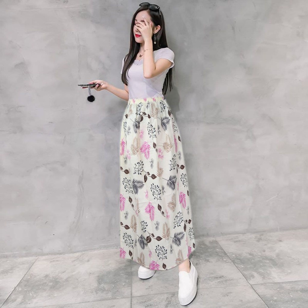 IZANY Rok Wolfis Panjang Banyak Motif-FEATHER LEAF CREAM