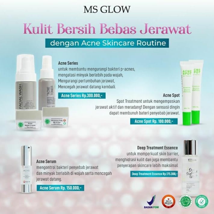 MS GLOW BEAUTY Skincare Paket Wajah lengkap Acne Series, Acne Serum, Acne Spot, Deep Treatment Essen