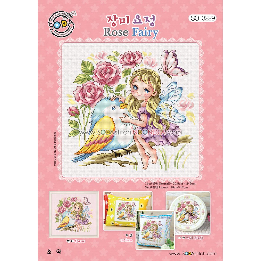 Paket DIY Craft Sulam Kristik Strimin Sodastitch SO-3229 - Rose Fairy Bunga Flower Mawar