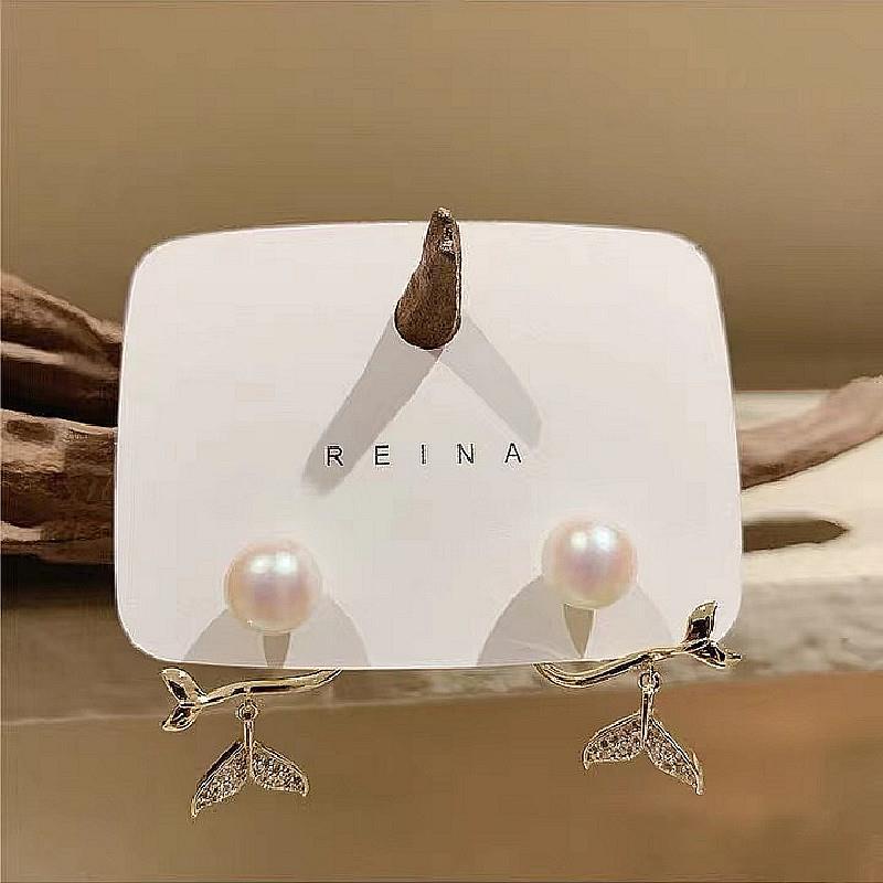 Anting Mutiara Berlian Imitasi Bentuk Ekor Ikan Gaya Korea