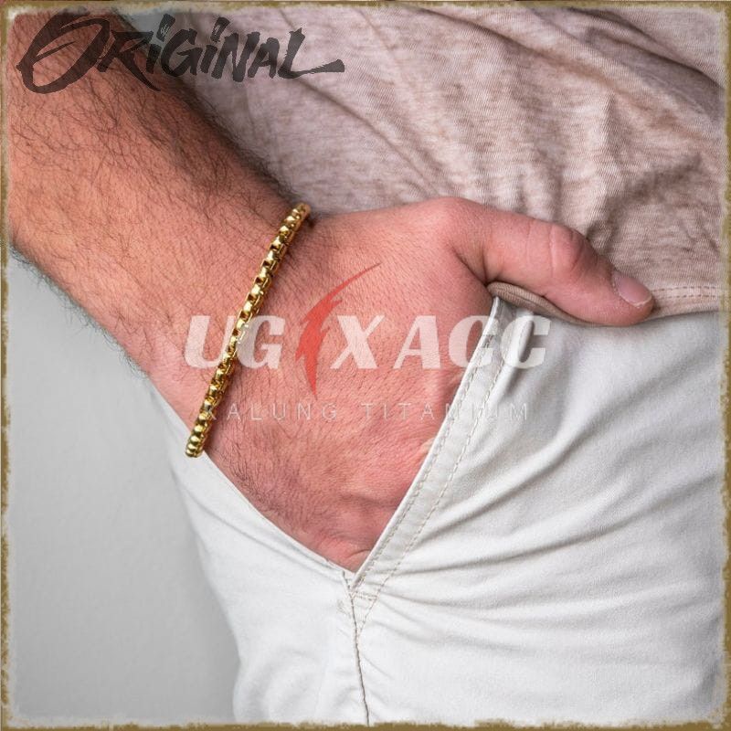 Gelang Titanium Pria Anti Karat Asli Original model Rolo Gold Gelang Monel