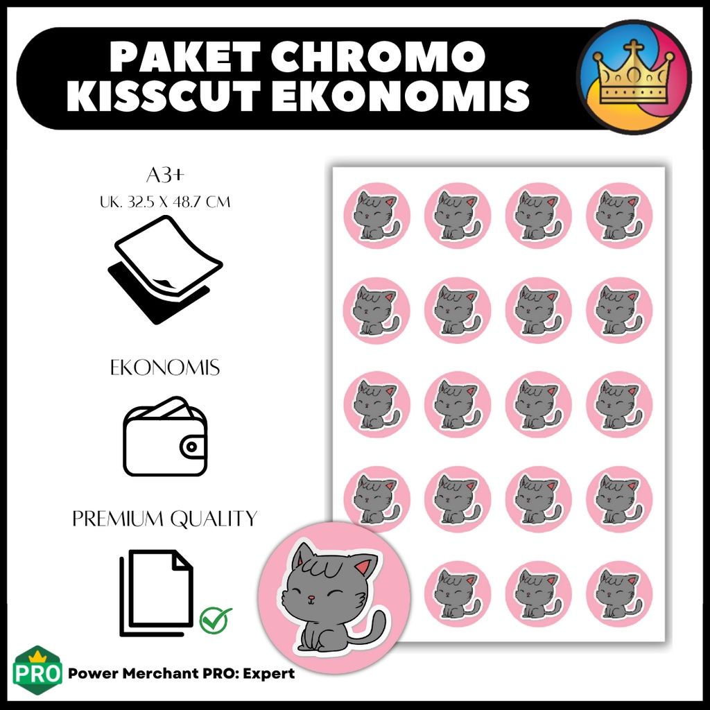 

PAKET PRINT CHROMO KISSCUT EKONOMIS Sticker Chromo A3+ dan Kisscut