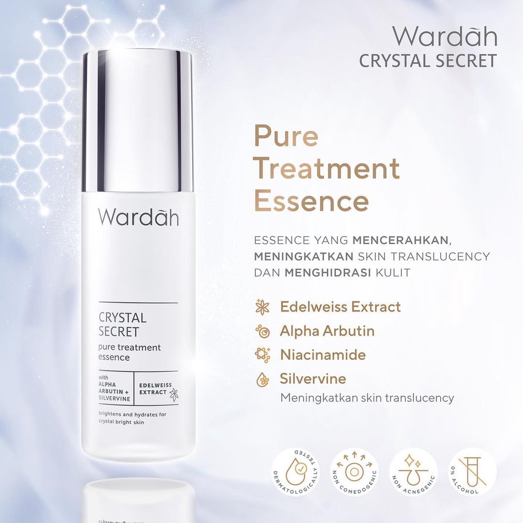 ESSENCE Wardah White Crystal Secret Pure Treatment (Essence Toner untuk mencerahkan) - 100 ml / 50 ml / 30 ml BPOM - Esence Wardah Skincare HAlal putih Glowing Ukuran Besar Kecil