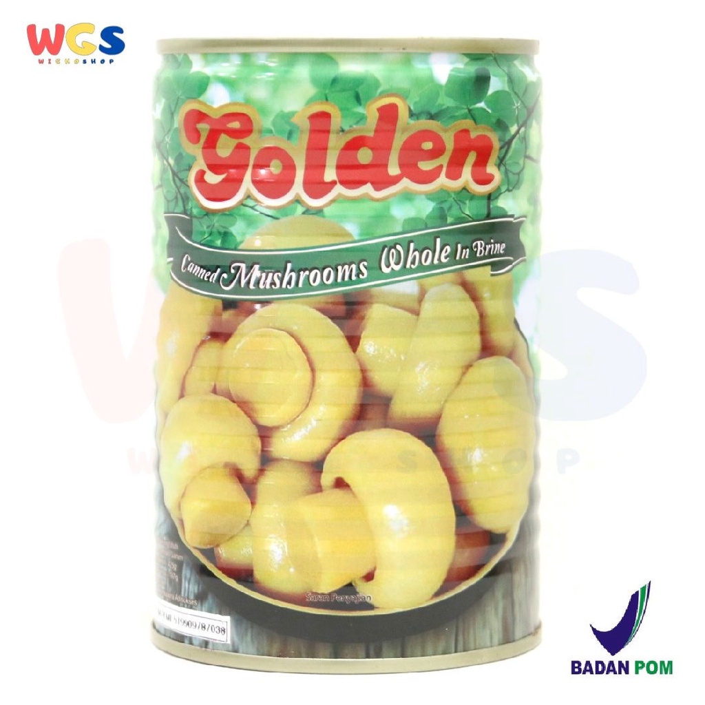 

Golden Canned Mushrooms Whole in Brine 425g - Jamur Utuh Kalengan Premium