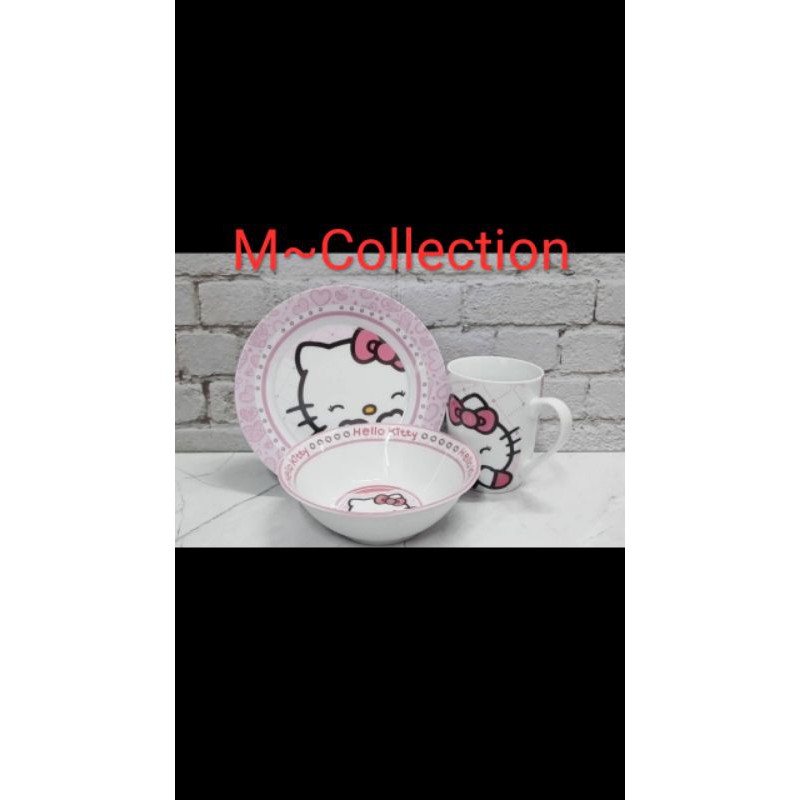 Tableware Hello Kitty Set 3 Pcs Piring Mangkok Mug Keramik Baru Bs COD