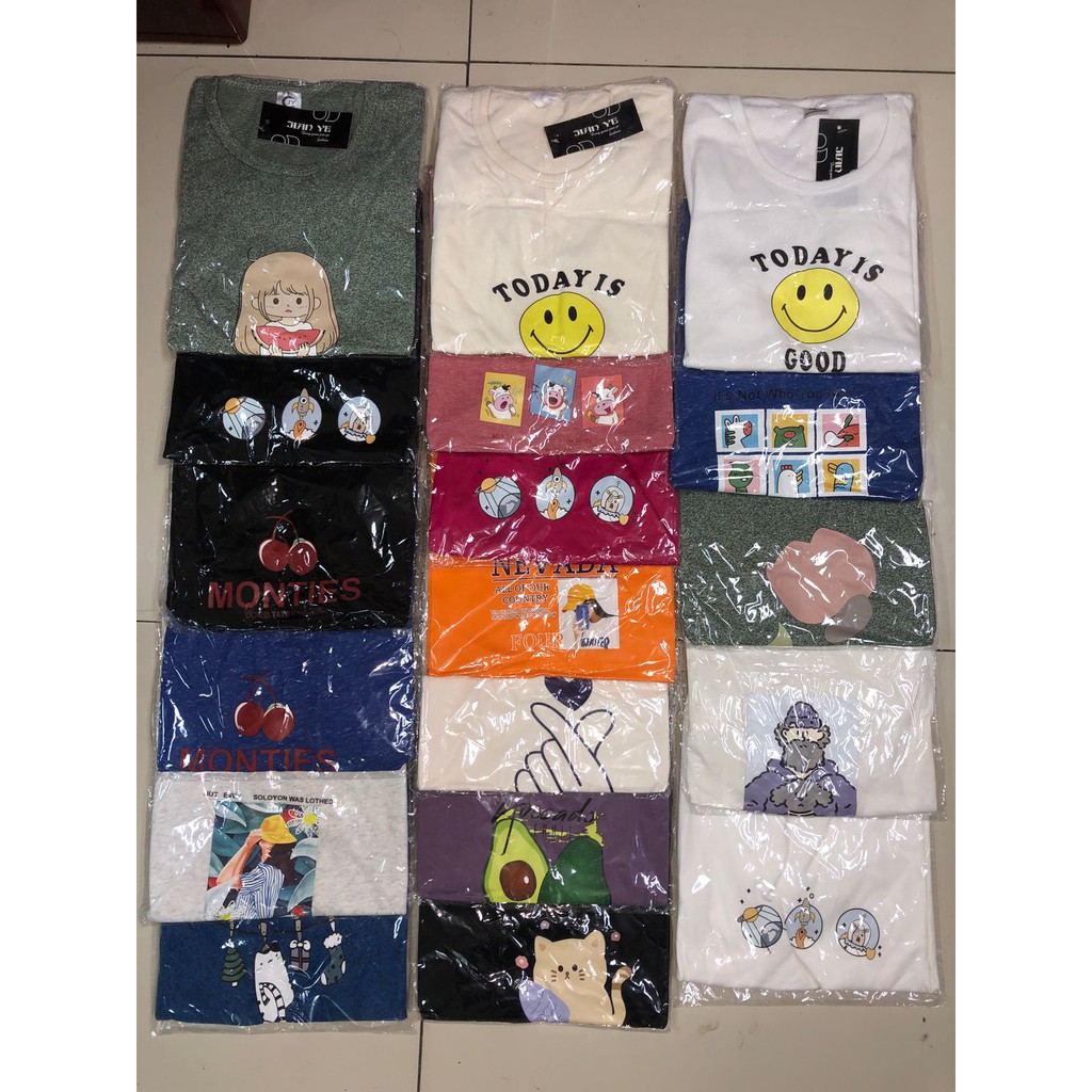 KAOS IMPORT MOTIF CORAK PREMIUM KOREA KUALITAS SUPER IMPOR COTTON SHORT SLEEVE ADEM TUMBLR KOREAN TEE TUMBLER