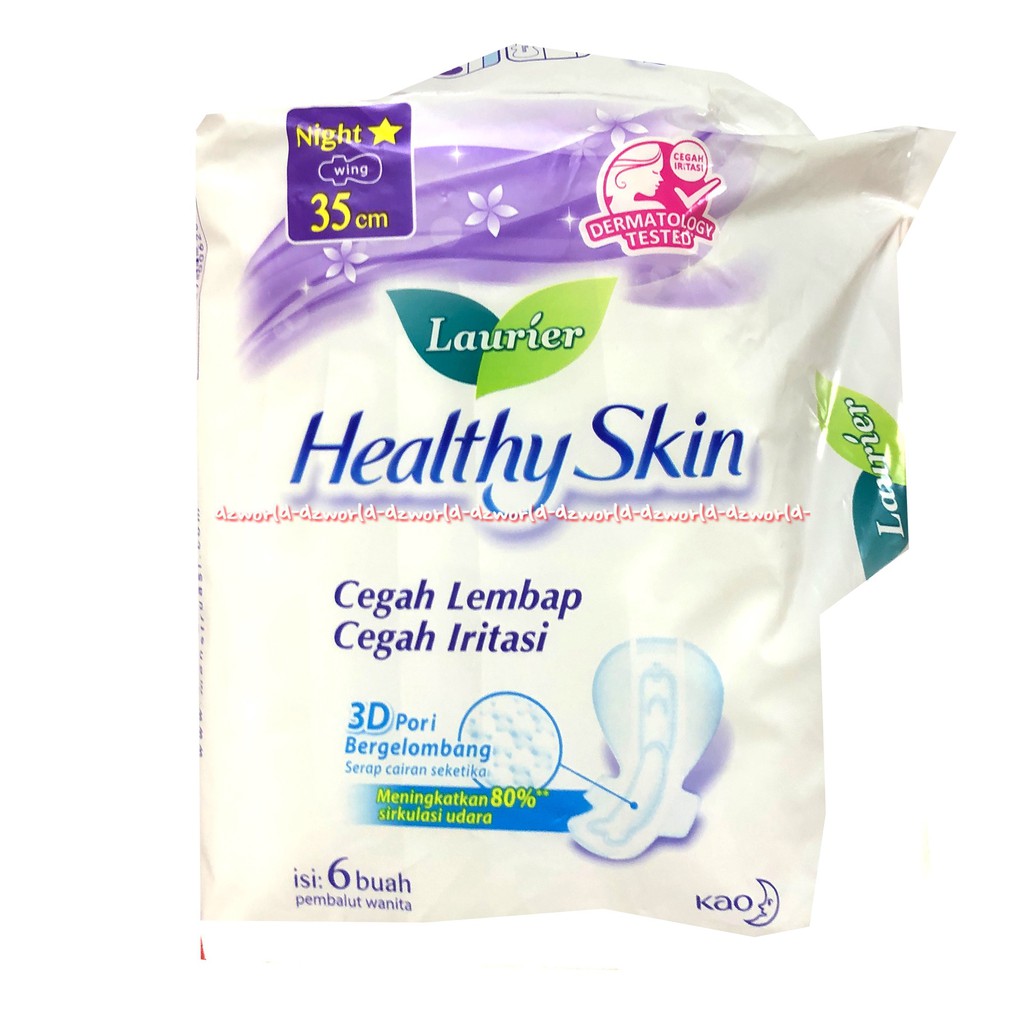 Laurier Healthy Skin 6pcs Pembalut Cegah Lembab Night 35cm Pembalut Wanita