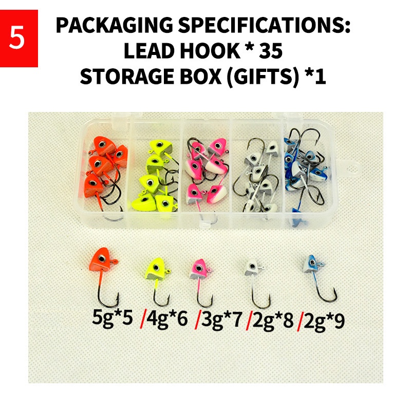 35Pcs/box Jig Big Hooks Lead Round Head Fishing Lures Jigs Hooks 2G-3.5G-5G-7G-10G Fishing Hook Colors