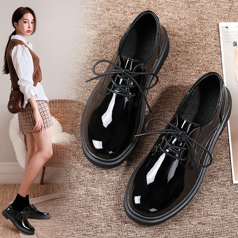 Sepatu Sekolah Wanita Remaja/ Dewasa Docmart Loafers Balck Glosy PREMIUM TLI O201