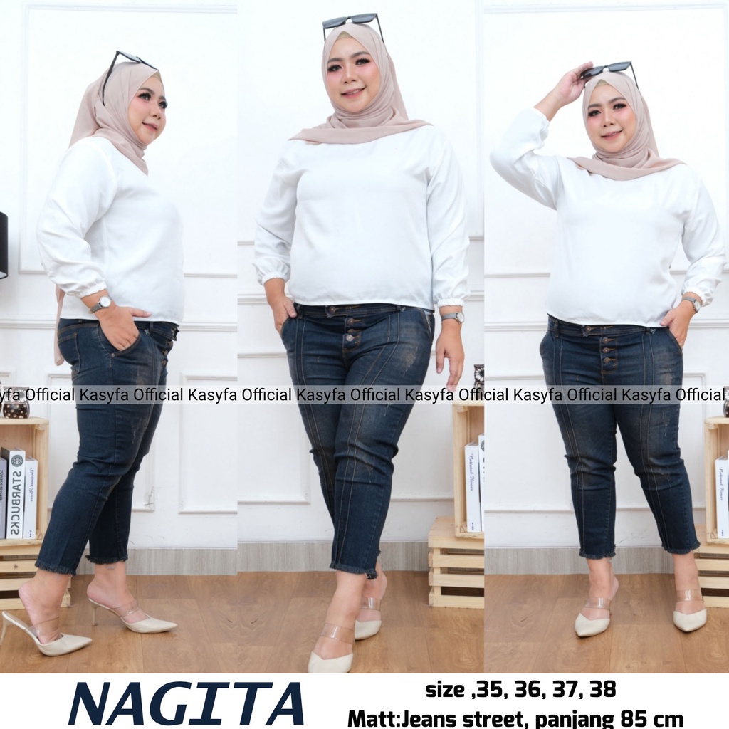 NAGITA CELANA JEANS JUMBO 7/9 SLIT BUTTON FRONT LINE KANCING 5