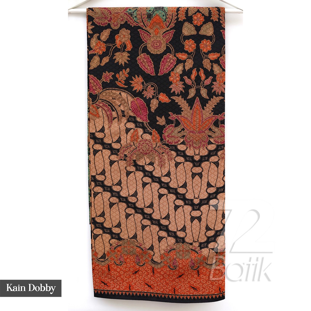 BAHAN BATIK PREMIUM Dobby Dobi Dobbi Dolbi Motif Parang Kembang Orange Hitam 726757 Cap 72 Jarik Jarit Samping Kebat Panjang Batik Dobby Modern Premium Bahan Seragam Batik Pernikahan Kantor Keluarga Murah Kamen Jadi Batik Bali Lembaran