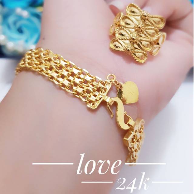 Gelang tangan dan cincin 24k perhiasan wanita